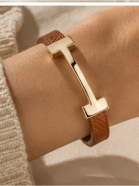 Designer Inspired Leather H Bracelet
Brown & Gold Minimal Luxe Cuff Bracelet